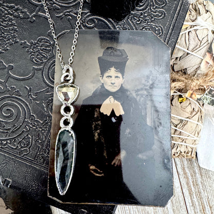 Multi Stone Pyrite and Moss Agate Charm Necklace in Fine Silver / Foxlark Collection