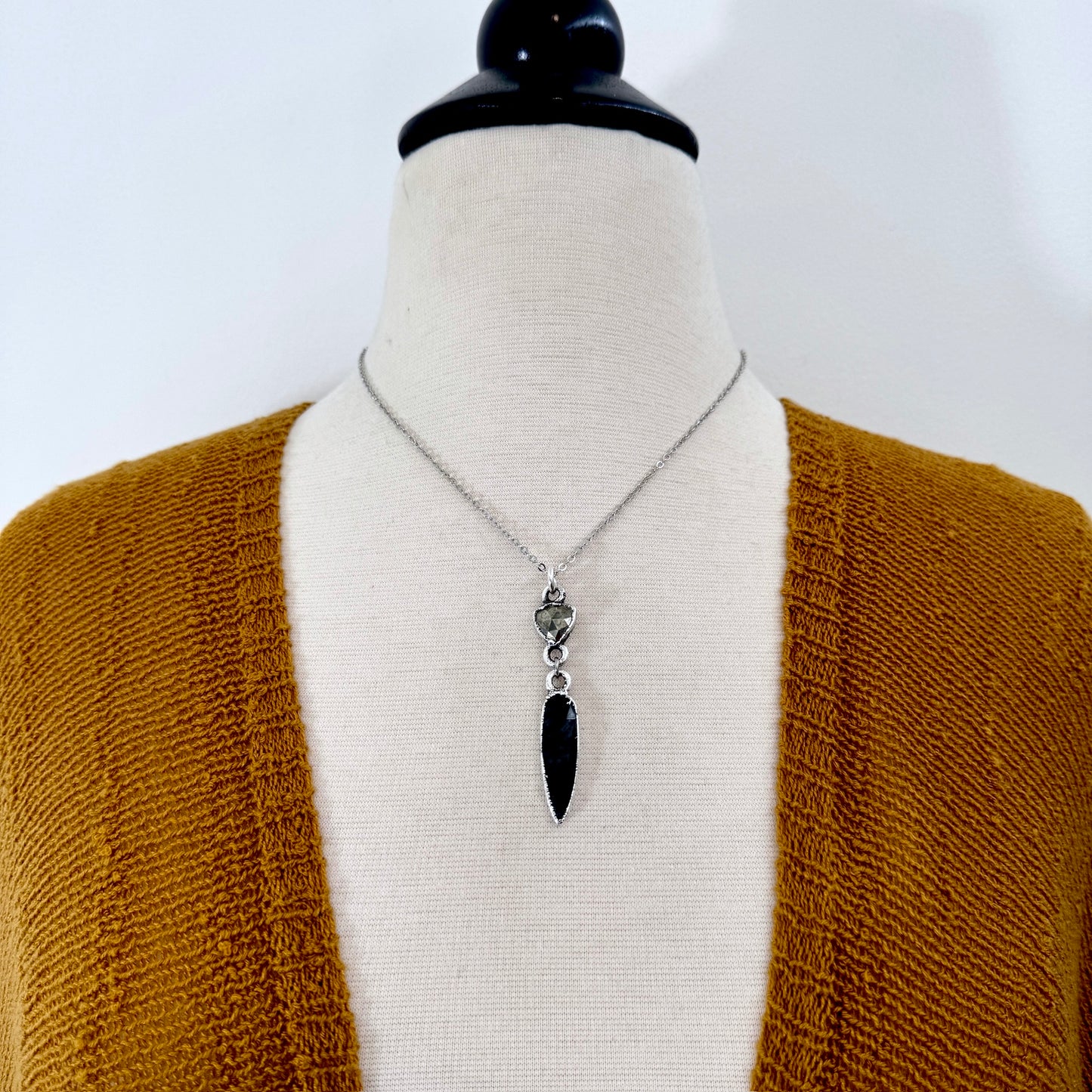 Multi Stone Pyrite and Moss Agate Charm Necklace in Fine Silver / Foxlark Collection