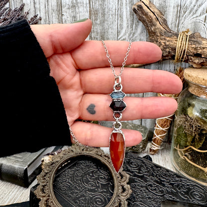 Multi Stone Blue Kyanite, Garnet and Carnelian Charm Necklace in Fine Silver / Foxlark Collection