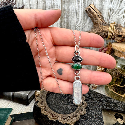 Multi Stone Garnet, Sapphire and Moonstone Charm Necklace in Fine Silver / Foxlark Collection