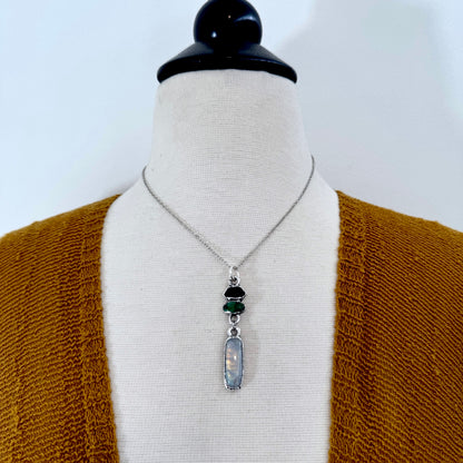 Multi Stone Garnet, Sapphire and Moonstone Charm Necklace in Fine Silver / Foxlark Collection