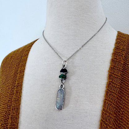 Multi Stone Garnet, Sapphire and Moonstone Charm Necklace in Fine Silver / Foxlark Collection