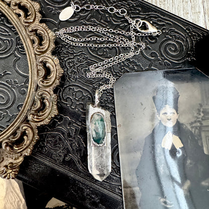 Clear Quartz & Moss Agate Crystal Statement Necklace in Fine Silver / Foxlark Collection - One of a Kind