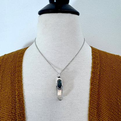 Clear Quartz & Moss Agate Crystal Statement Necklace in Fine Silver / Foxlark Collection - One of a Kind