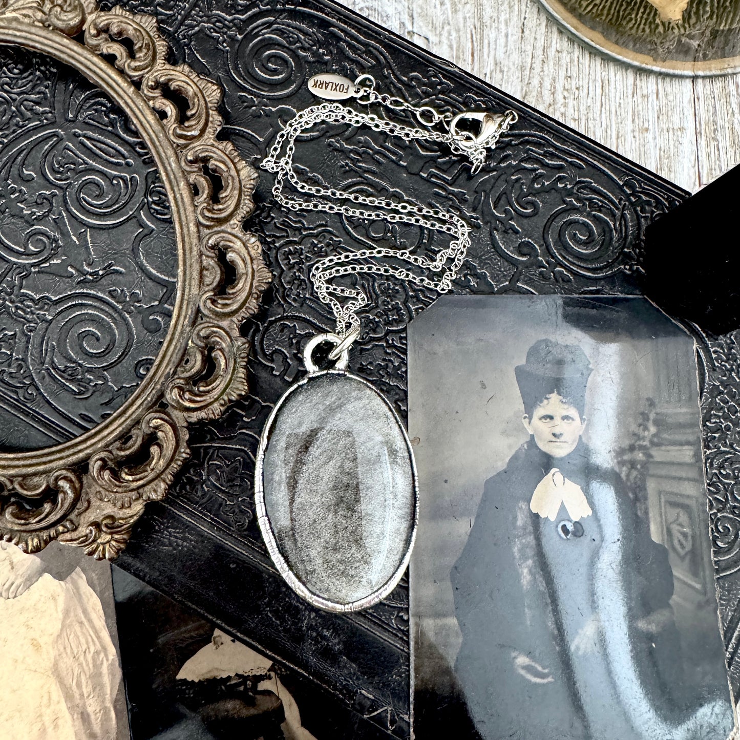 Silver Sheen Obsidian Necklace in Fine Silver / Foxlark Collection - One of a Kind