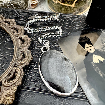 Silver Sheen Obsidian Necklace in Fine Silver / Foxlark Collection - One of a Kind