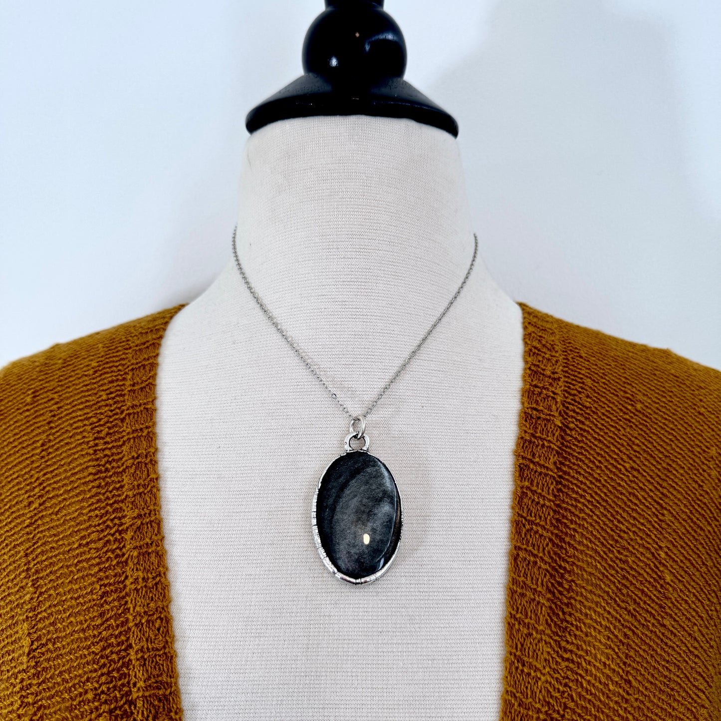 Silver Sheen Obsidian Necklace in Fine Silver / Foxlark Collection - One of a Kind