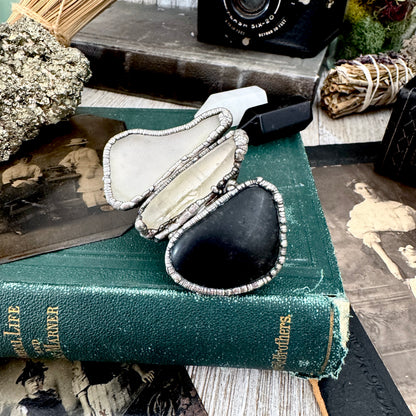 Multi Stone River Rock Clear Quartz and Sea-glass Ring In Silver Size 8.5 / Foxlark Collection