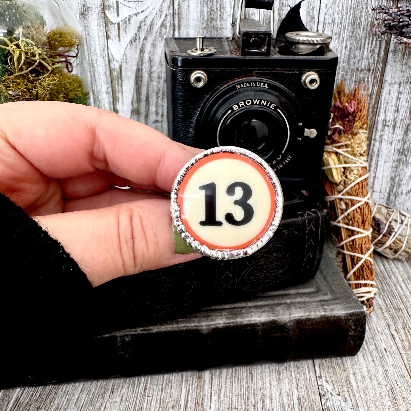 Playing Games - #13 Vintage Pool Ball Ring Fine Silver Size 10 / One of a Kind