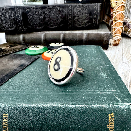 Playing Games - #8 Vintage Pool Ball Ring Fine Silver Size 8 / One of a Kind