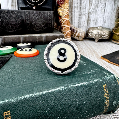 Playing Games - #8 Vintage Pool Ball Ring Fine Silver Size 10 / One of a Kind