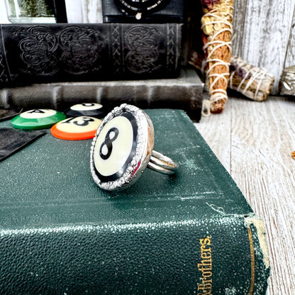 Playing Games - #8 Vintage Pool Ball Ring Fine Silver Size 10 / One of a Kind