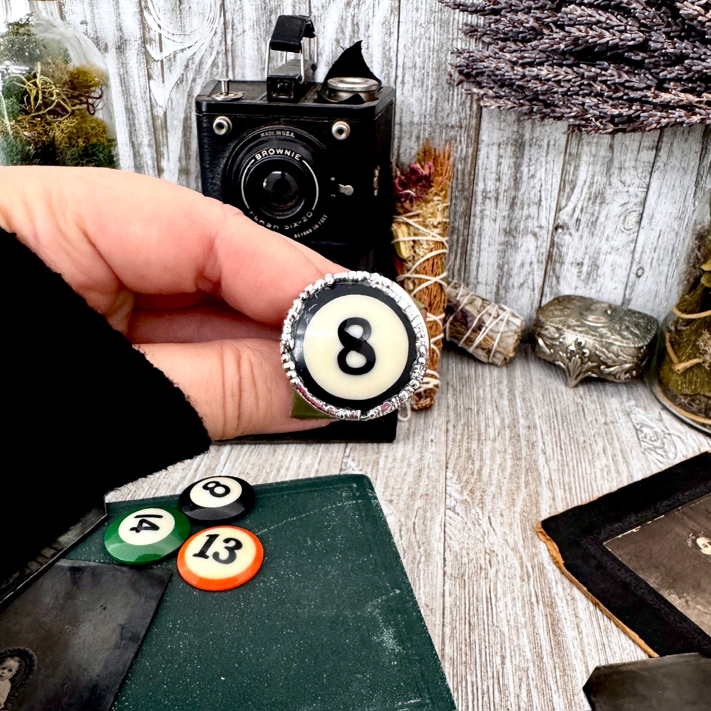 Playing Games - #8 Vintage Pool Ball Ring Fine Silver Size 10 / One of a Kind