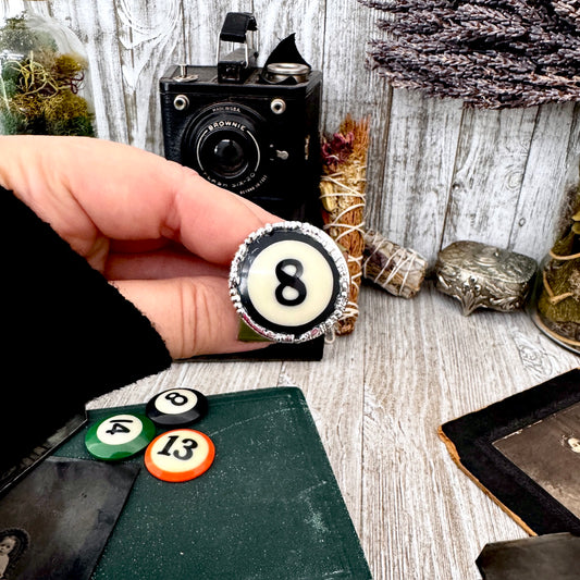 Playing Games - #8 Vintage Pool Ball Ring Fine Silver Size 10 / One of a Kind