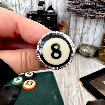 Playing Games - #8 Vintage Pool Ball Ring Fine Silver Size 10 / One of a Kind