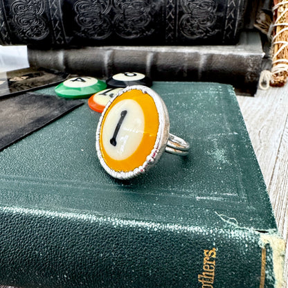 Playing Games - #1 Pool Ball Ring Fine Silver Size 10.5 / One of a Kind.