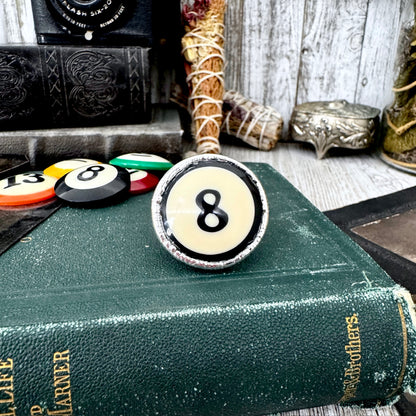 Playing Games - #8 Vintage Pool Ball Ring Fine Silver Size 8.5/ One of a Kind