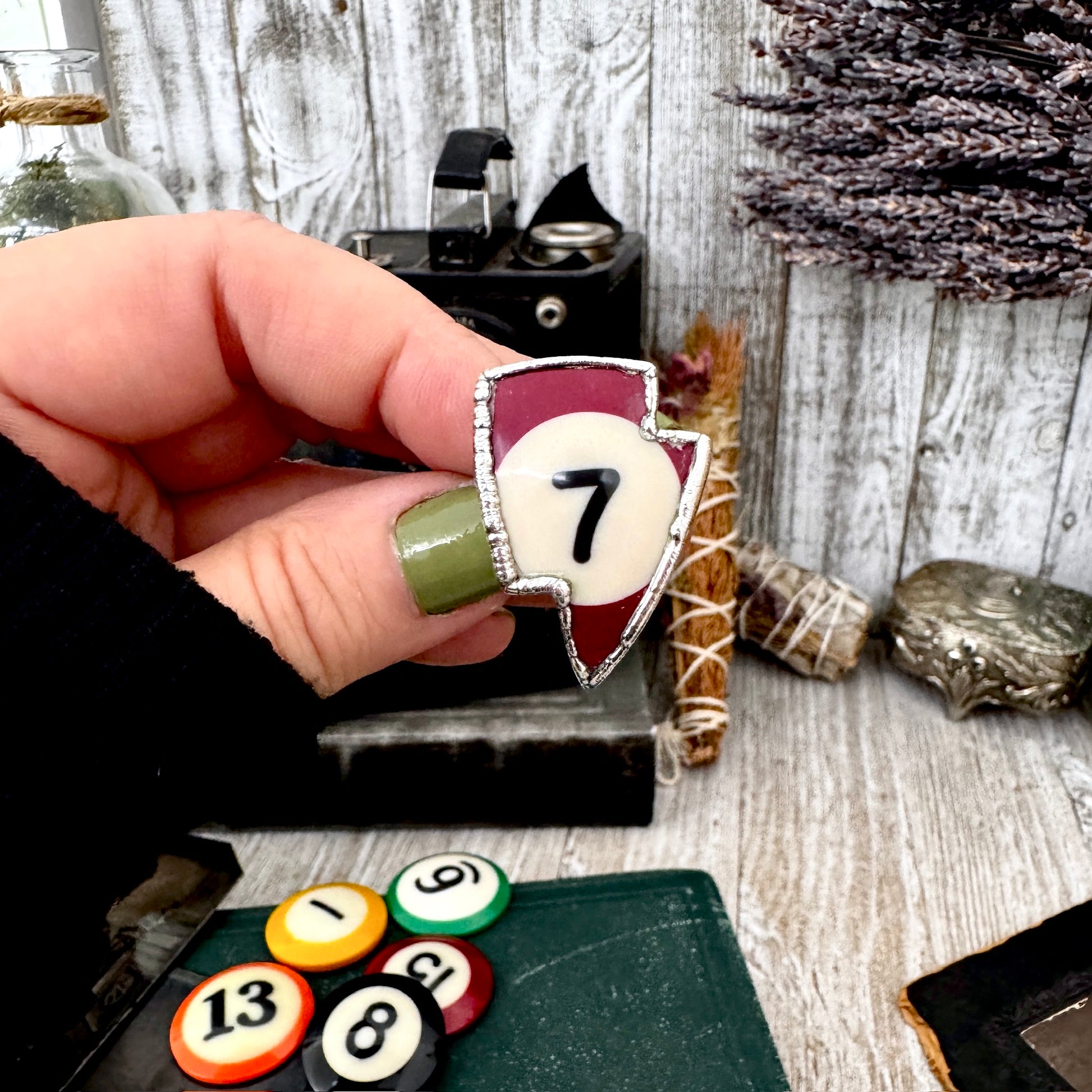 Playing Games - #7 Vintage Pool Ball Ring Fine Silver Size 7/ One of a Kind.