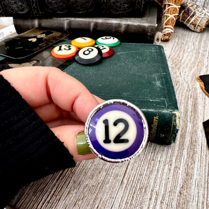 Playing Games - #12 Vintage Pool Ball Ring Fine Silver Size 8.5/ One of a Kind.