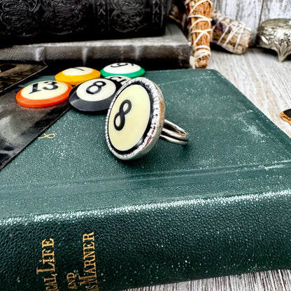Playing Games - #8 Vintage Pool Ball Ring Fine Silver Size 10.5 / One of a Kind