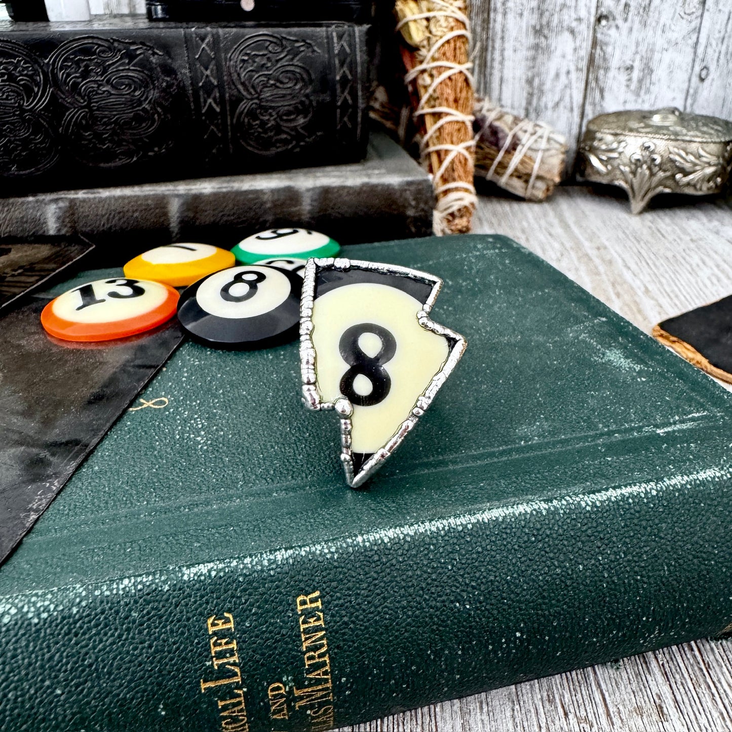 Playing Games - #8 Vintage Pool Ball Ring Fine Silver Size 9.5 / One of a Kind.