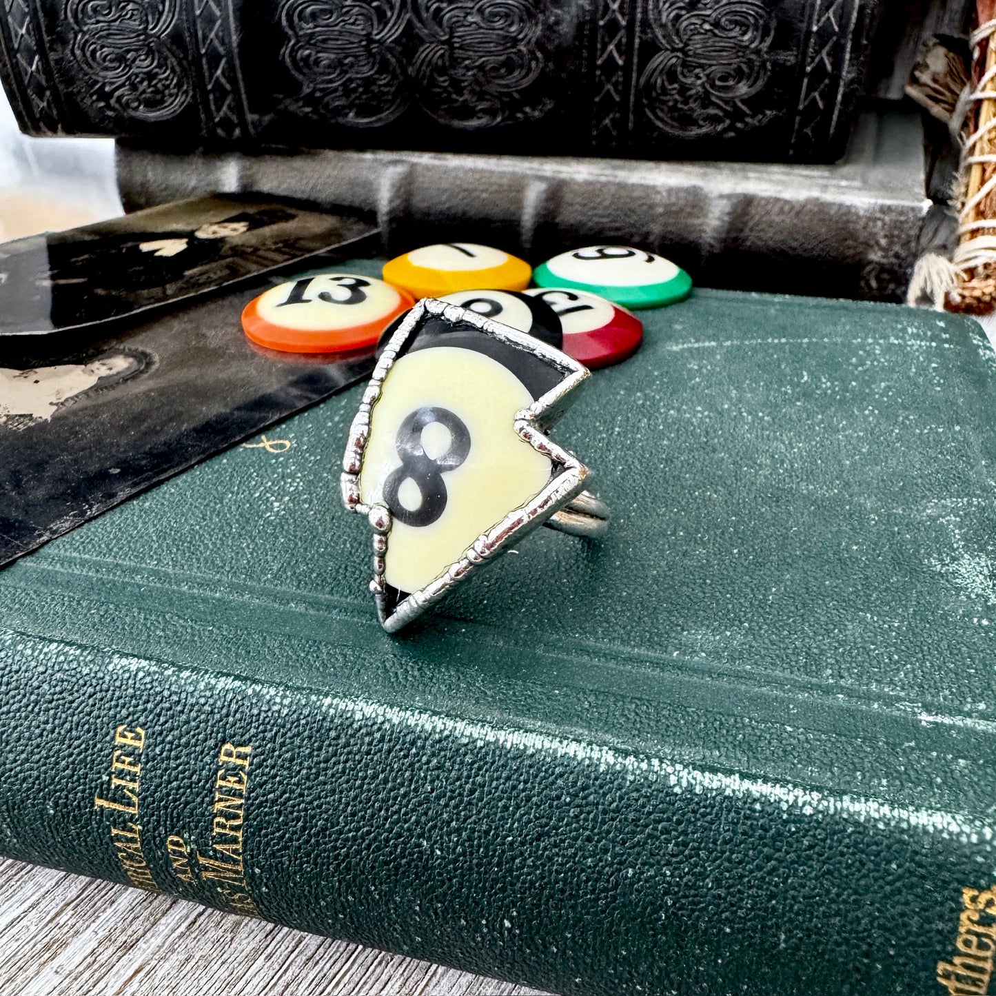 Playing Games - #8 Vintage Pool Ball Ring Fine Silver Size 9.5 / One of a Kind.