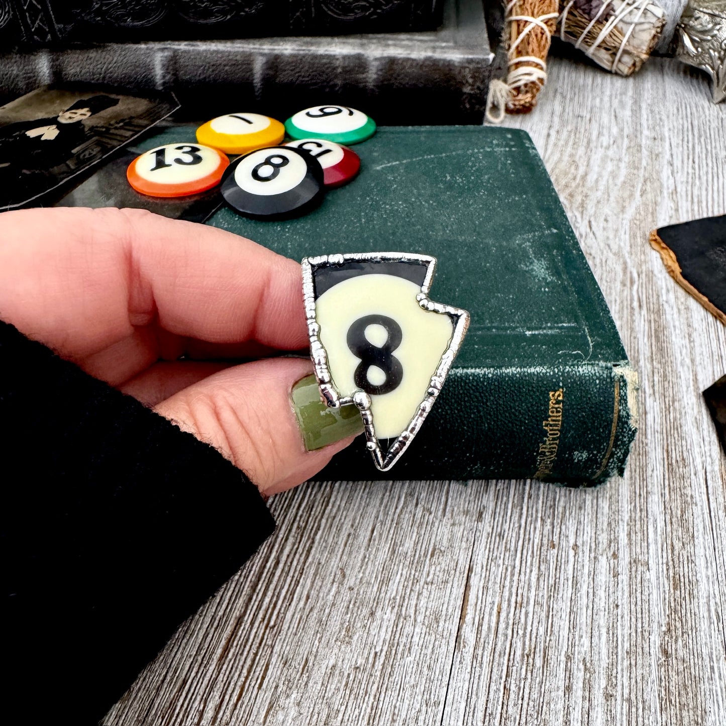 Playing Games - #8 Vintage Pool Ball Ring Fine Silver Size 9.5 / One of a Kind.