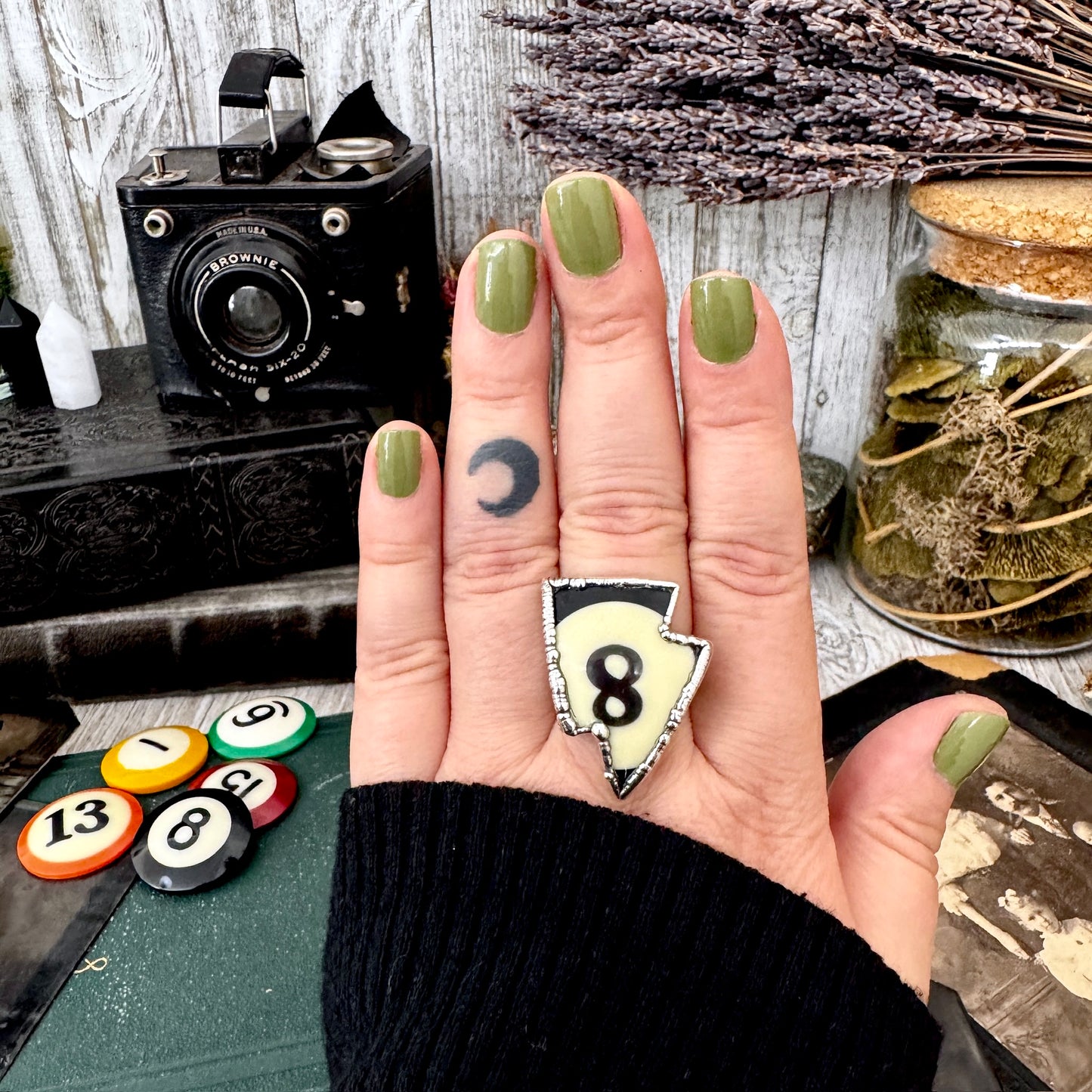 Playing Games - #8 Vintage Pool Ball Ring Fine Silver Size 9.5 / One of a Kind.