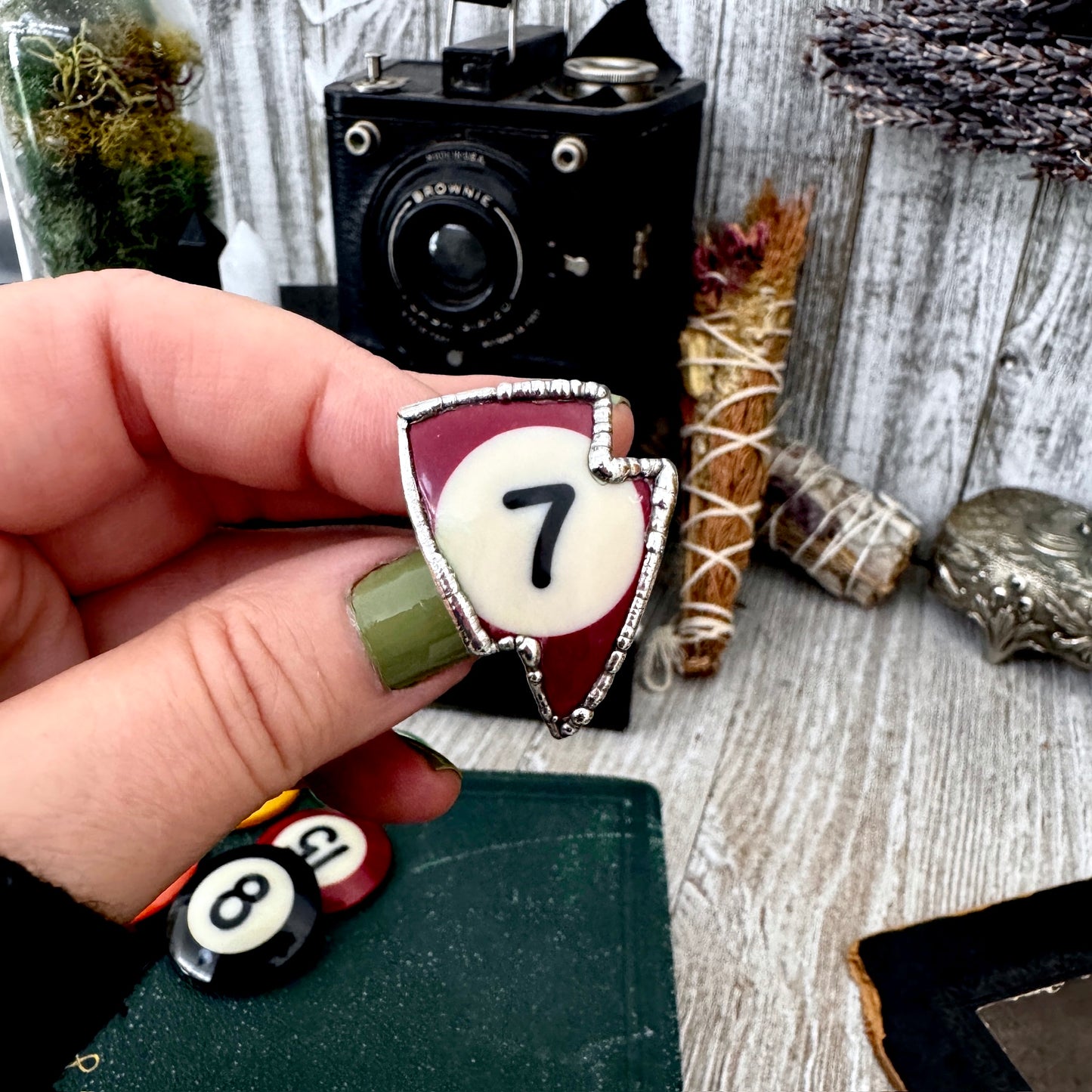 Playing Games - #7 Vintage Pool Ball Ring Fine Silver Size 10 / One of a Kind.