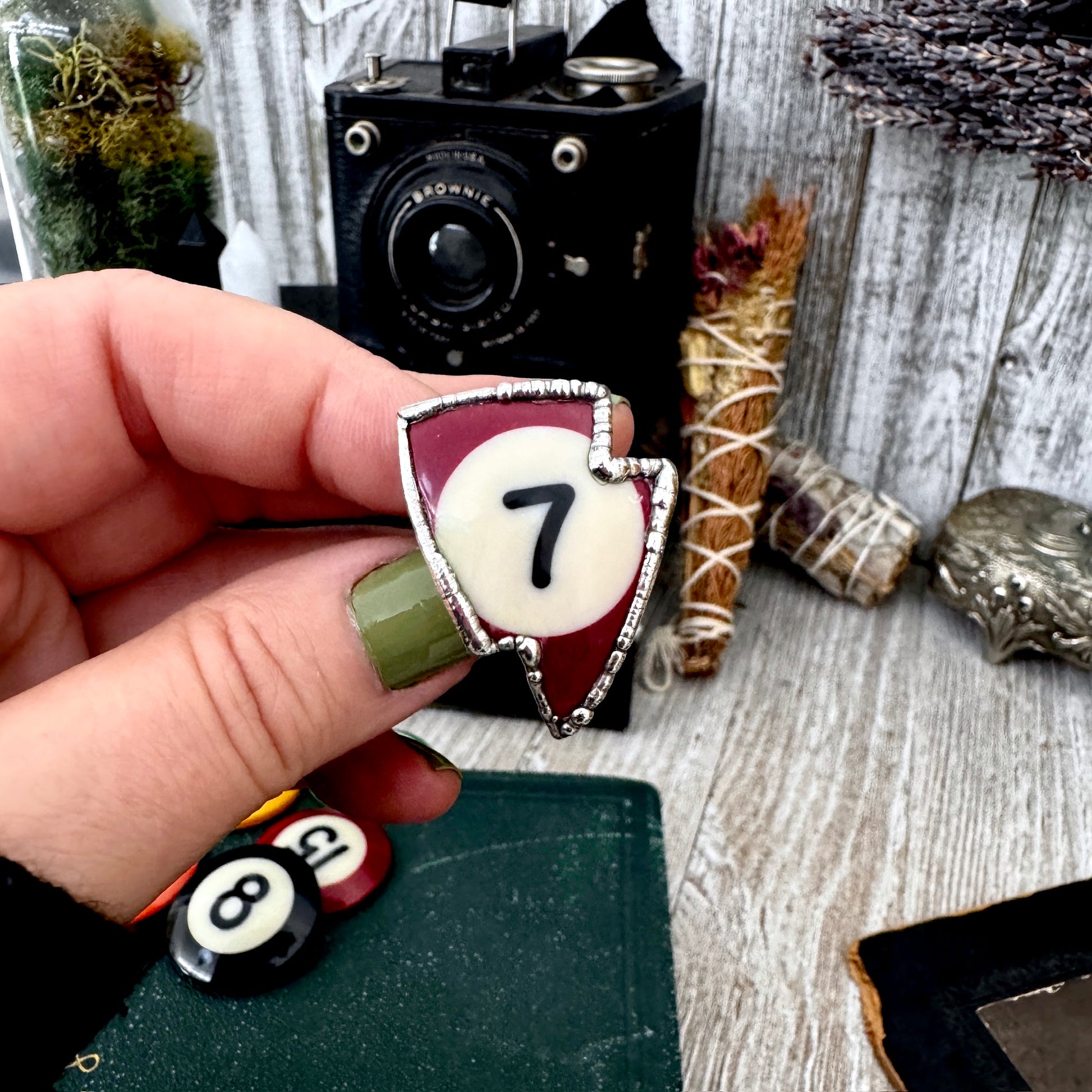 Playing Games - #7 Vintage Pool Ball Ring Fine Silver Size 10 / One of a Kind.