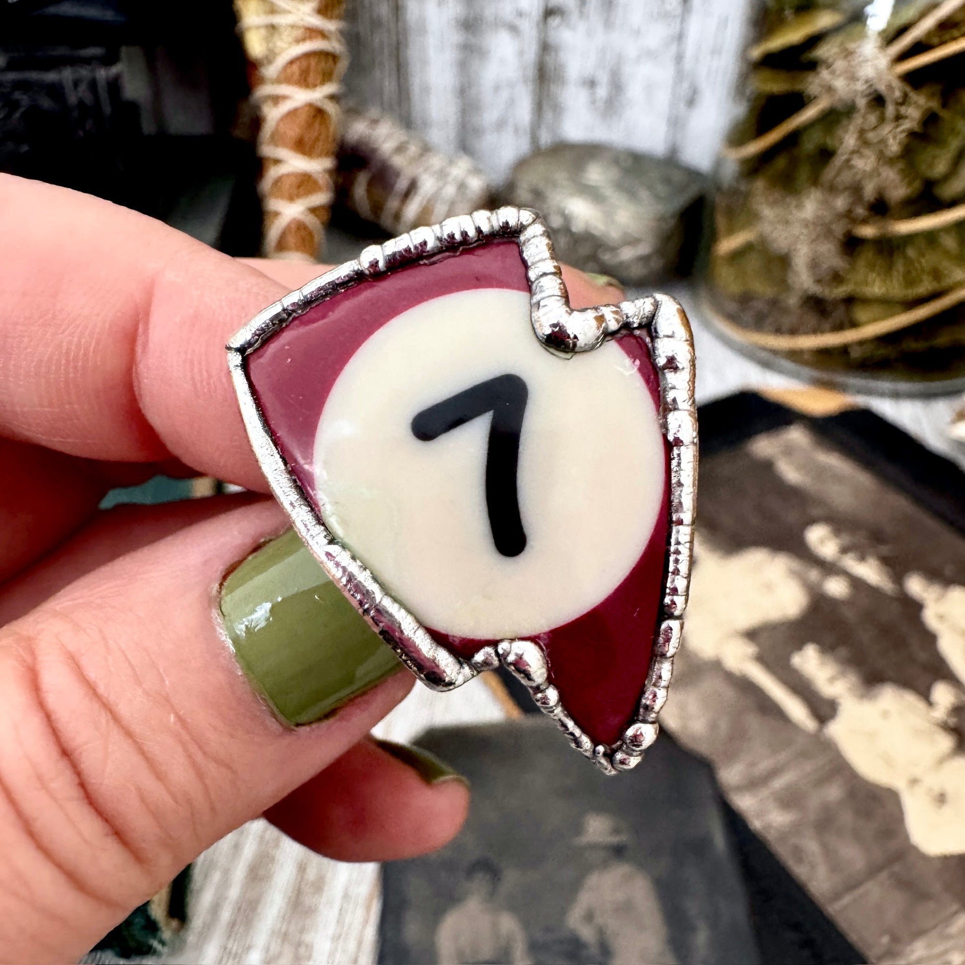 Playing Games - #7 Vintage Pool Ball Ring Fine Silver Size 10 / One of a Kind.