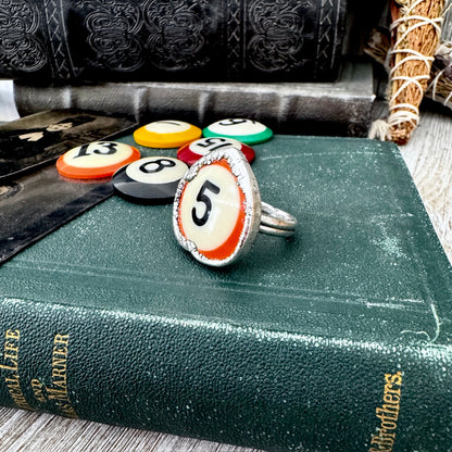Playing Games - #5 Vintage Pool Ball Ring Fine Silver Size 8.5 / One of a Kind.