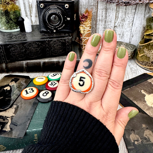 Playing Games - #5 Vintage Pool Ball Ring Fine Silver Size 8.5 / One of a Kind.