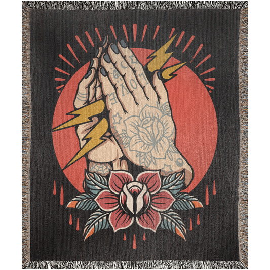 Lightning Catcher Traditional Tattoo Style Woven Fringe Blanket / / Wall tapestry, throw for sofa, maximalist decor, tattoo home decor