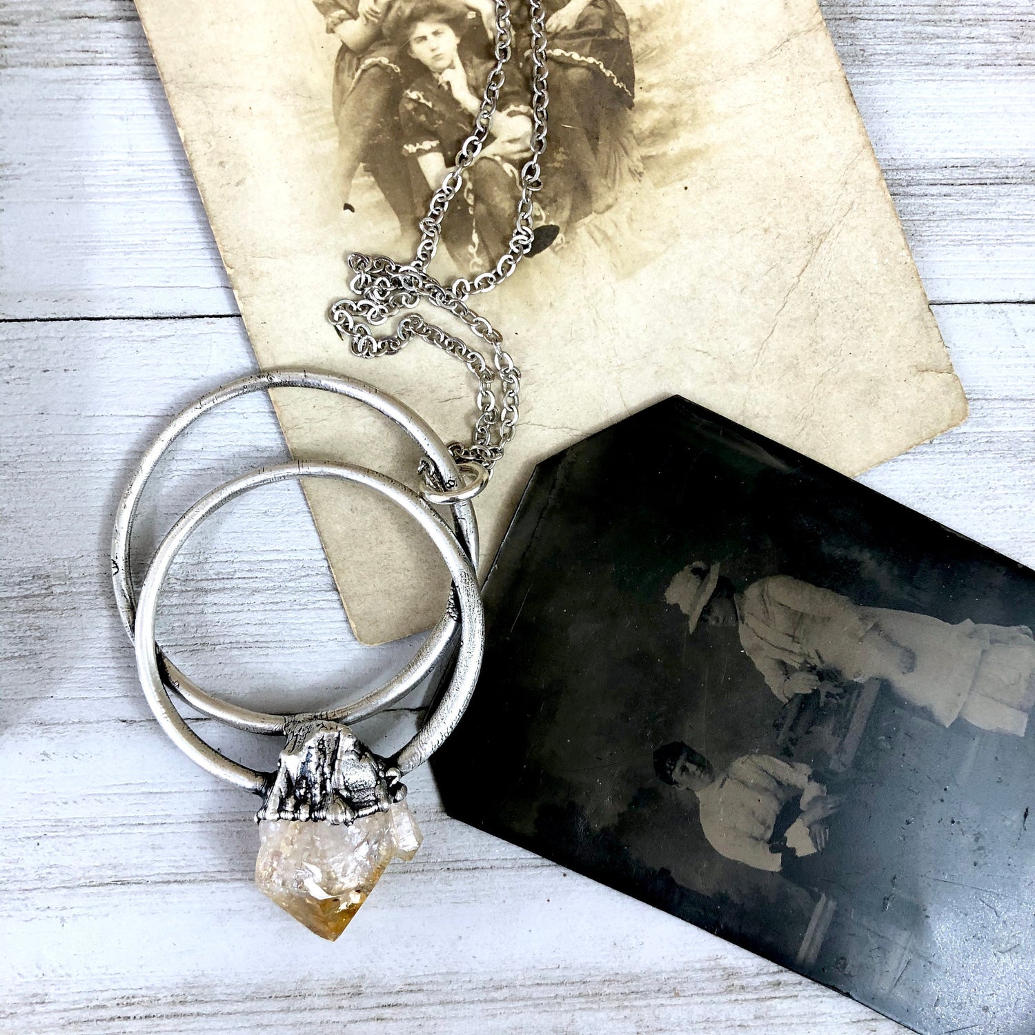 Large Raw Citrine Necklace / Big Crystal Necklace Silver / Natural Crystal Jewelry Citrine Birthstone Jewelry