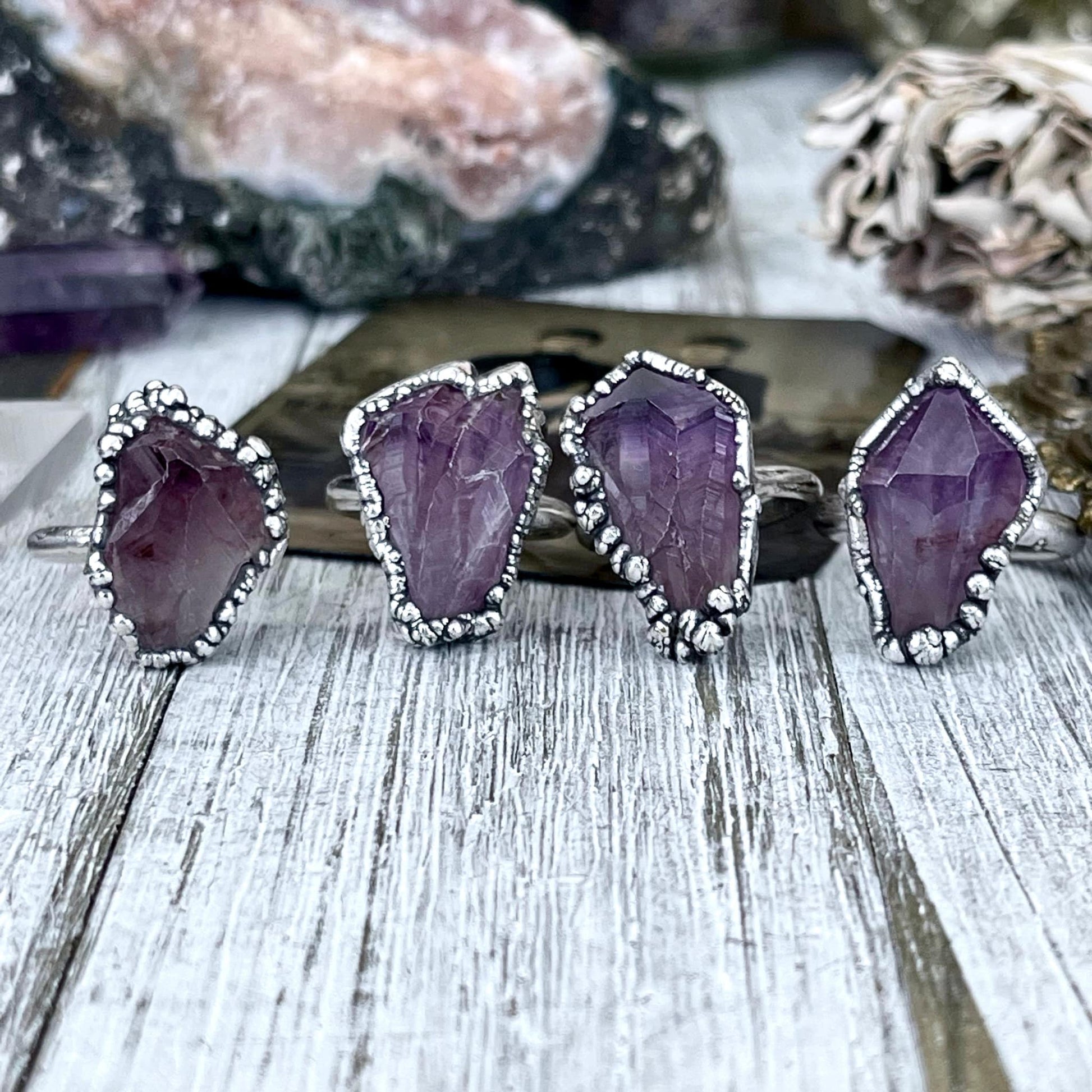 Raw Amethyst Purple Crystal Ring in Fine Silver Size 5 6 7 8 9 / Foxlark Collection - One of a Kind