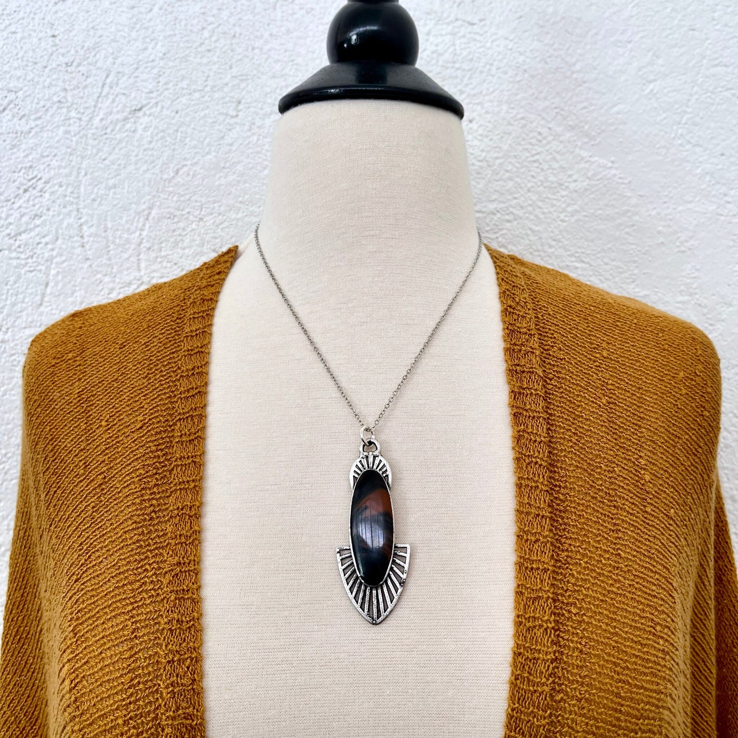 Moss & Moon Collection - Mahogany Sheen Obsidian Statement Necklace set in Fine Silver / One of a Kind - by Foxlark