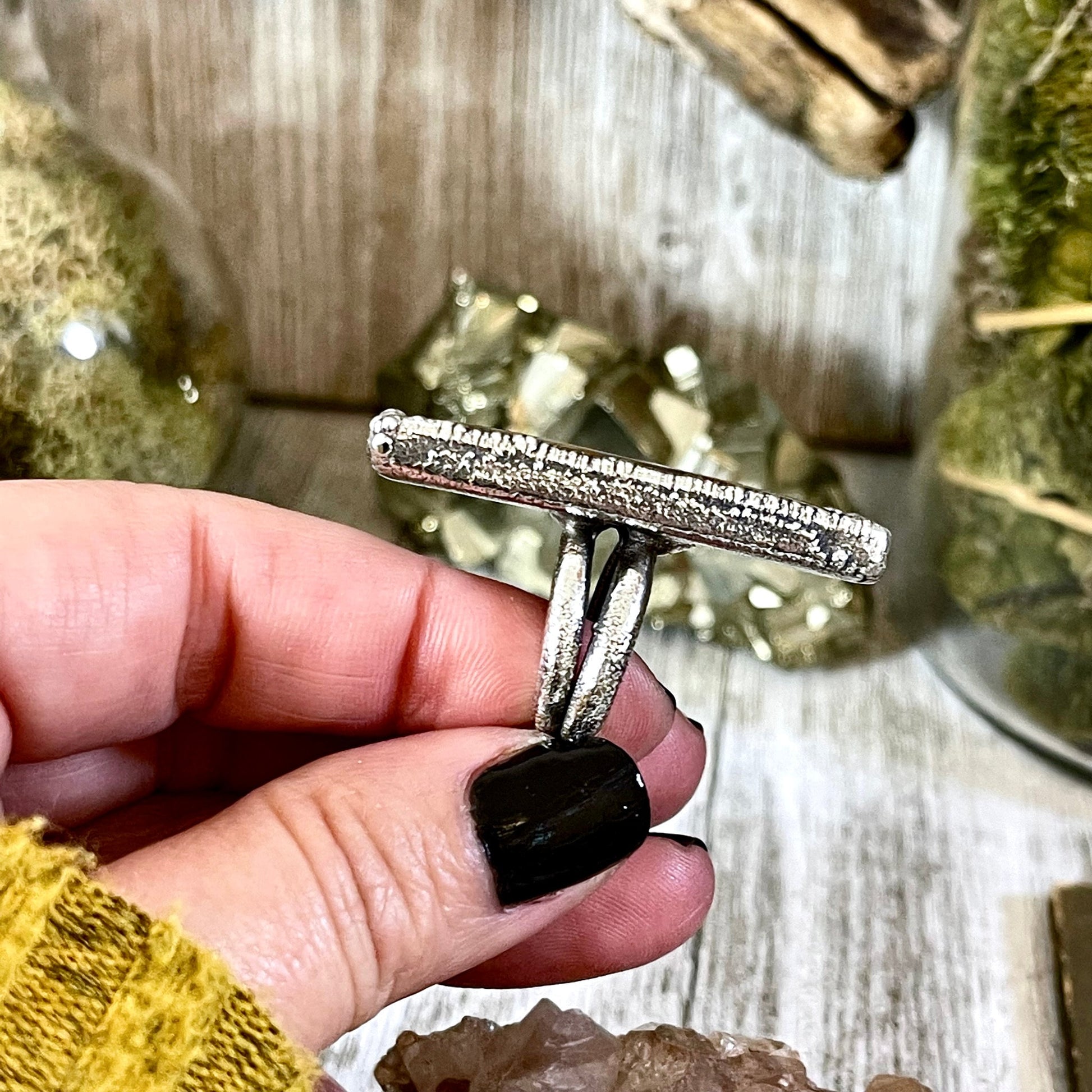 Big Size 8 Silver Natural Fancy Moss Agate Crystal Statement Ring / Foxlark Collection - One of a Kind - Foxlark Crystal Jewelry