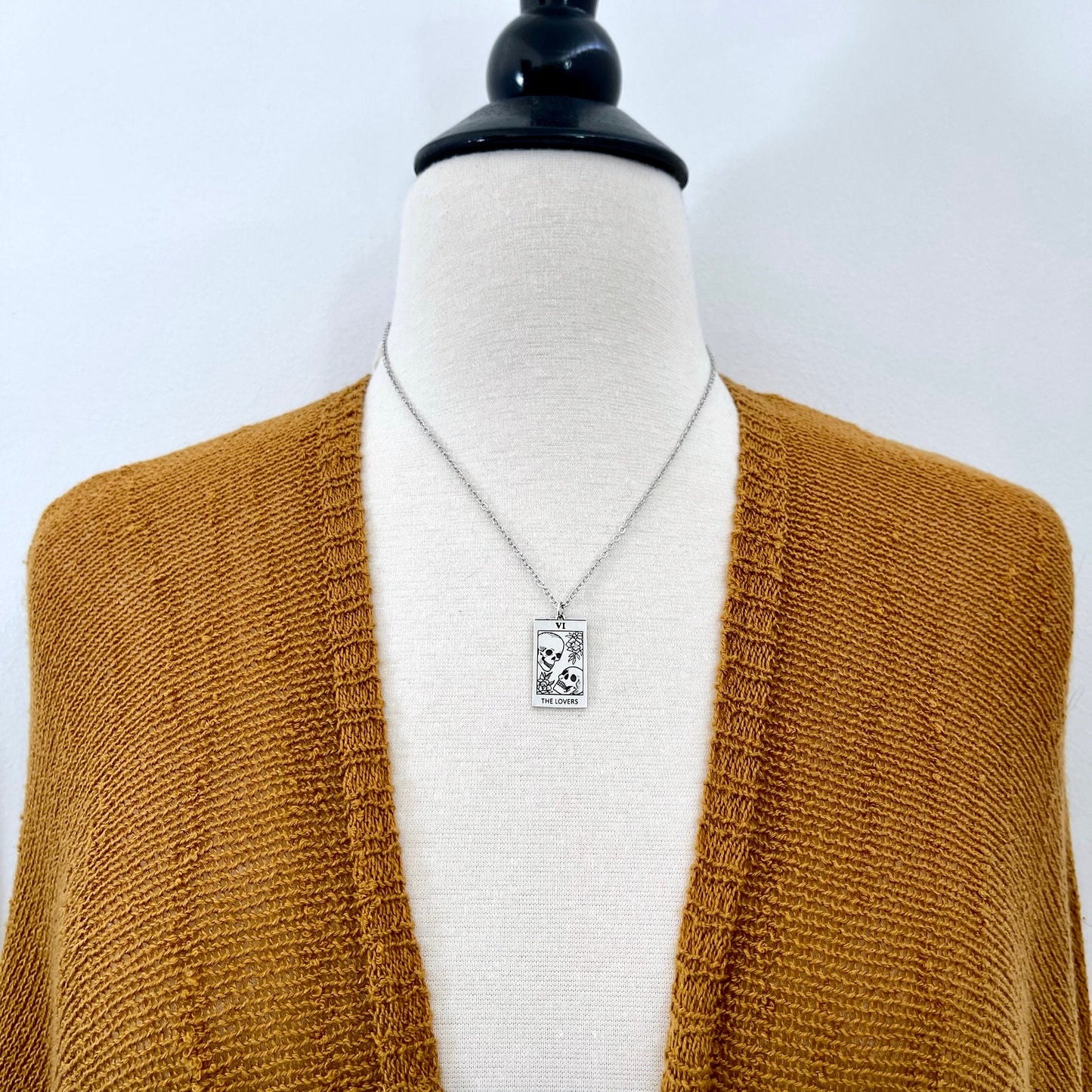 Tiny Talisman Collection - Sterling Silver Tarot Cart The Lovers Skull Necklace Charm 24x15mm /