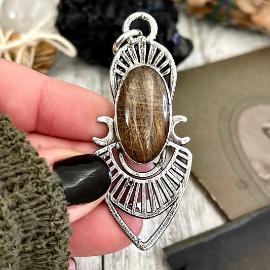 Moss & Moon Collection - Rutile Quartz Statement Necklace set in Fine Silver / One of a Kind - by Foxlark - Foxlark Crystal Jewelry