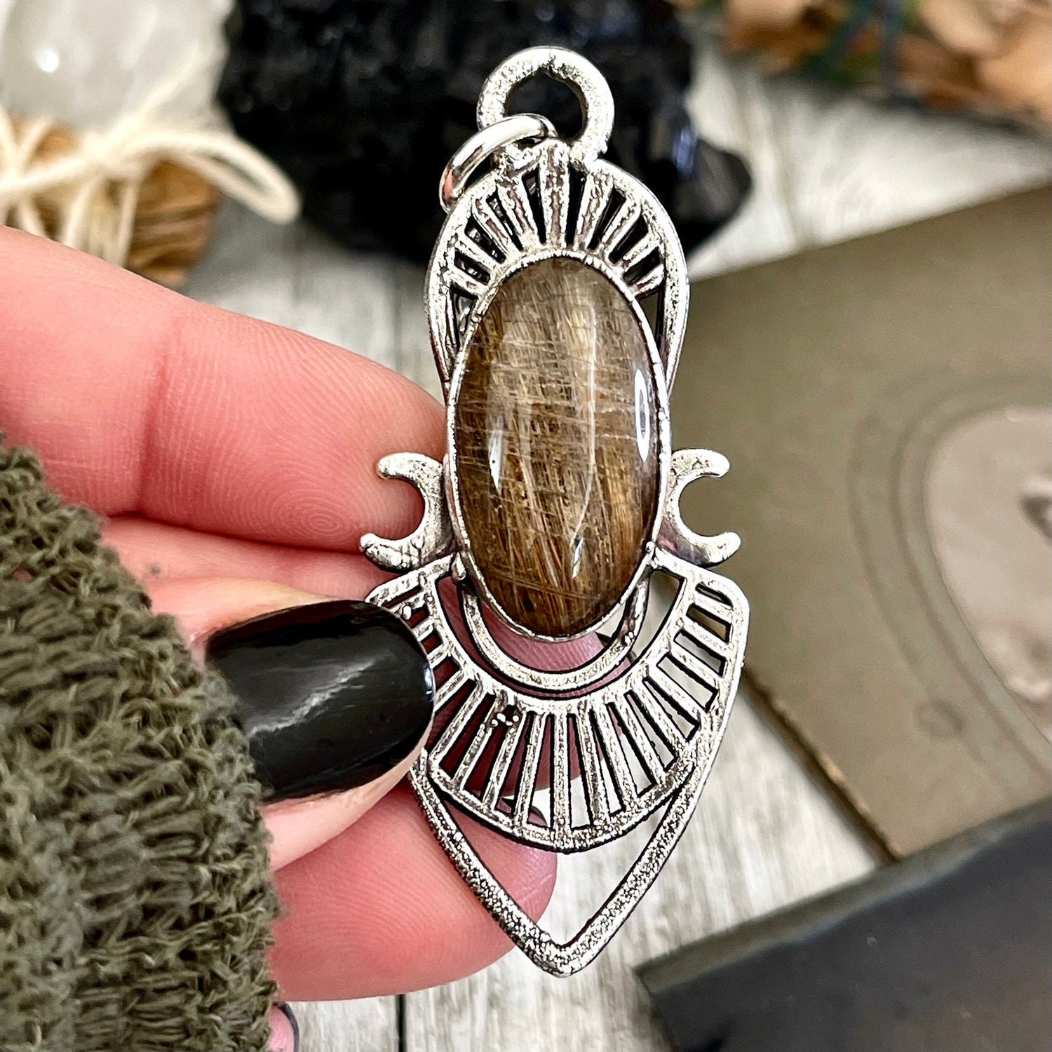 Moss & Moon Collection - Rutile Quartz Statement Necklace set in Fine Silver / One of a Kind - by Foxlark