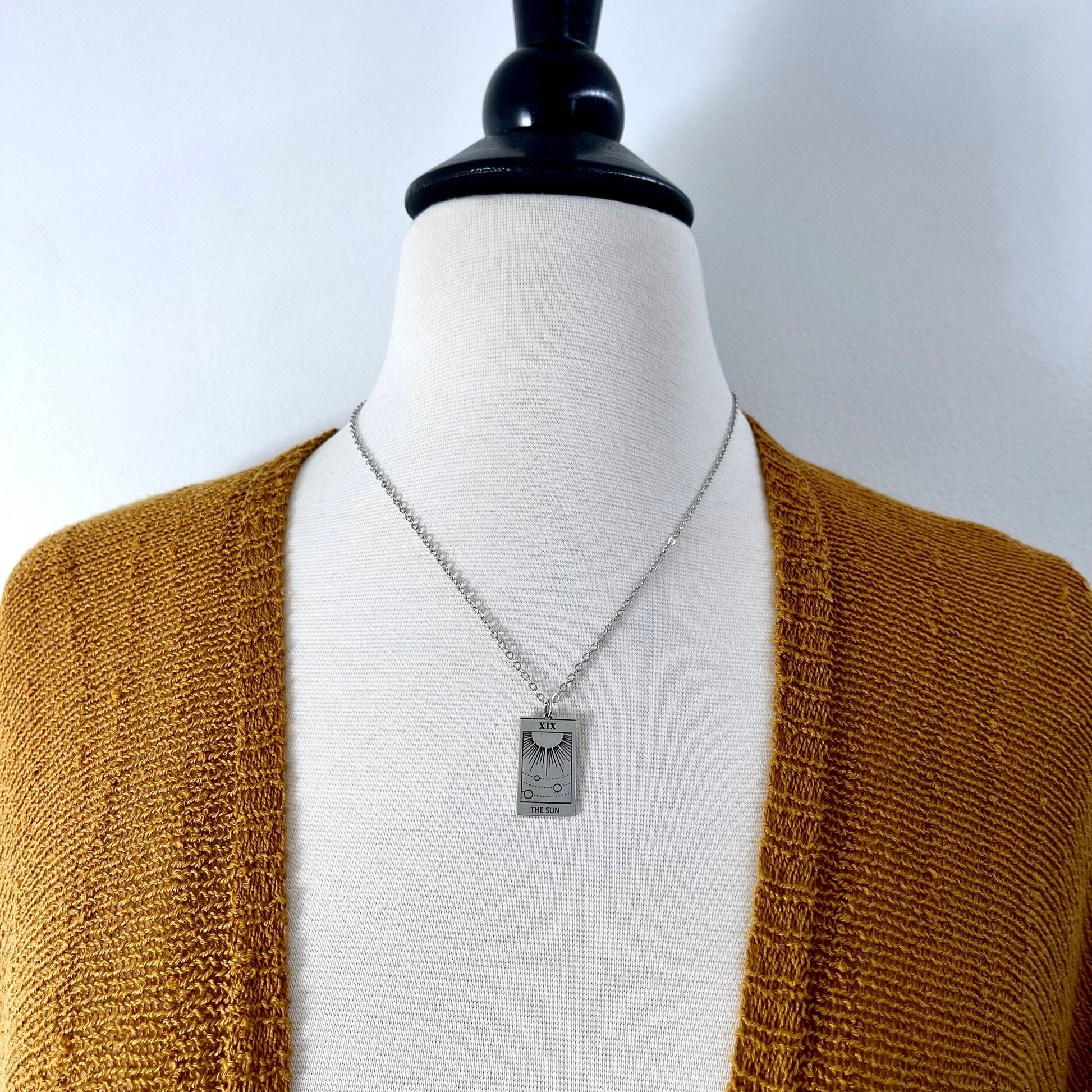 Tiny Talisman Collection - Sterling Silver The Sun Tarot Card Necklace 24x14mm /