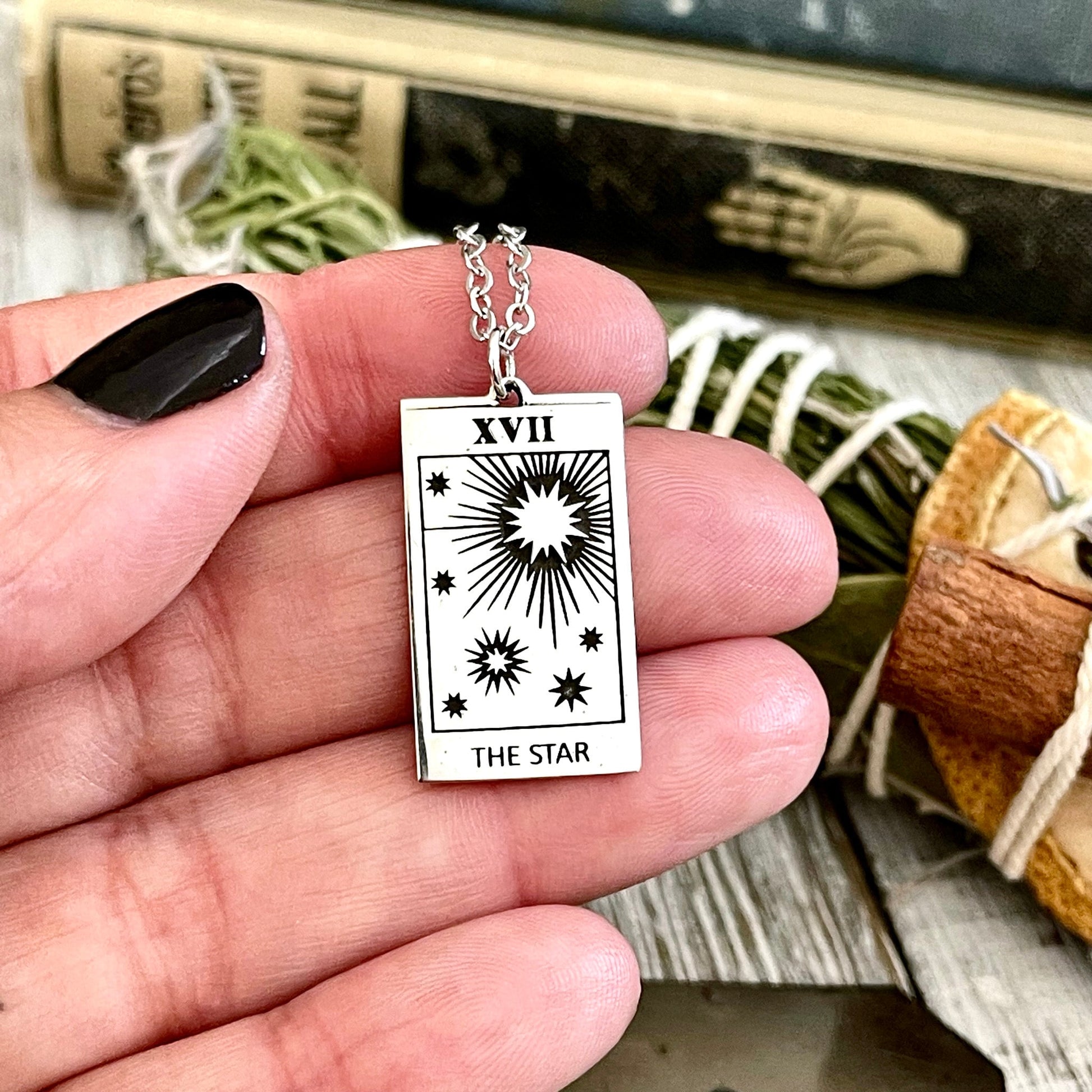 Tiny Talisman Collection - Sterling Silver The Star Tarot Card Necklace 24x14mm /