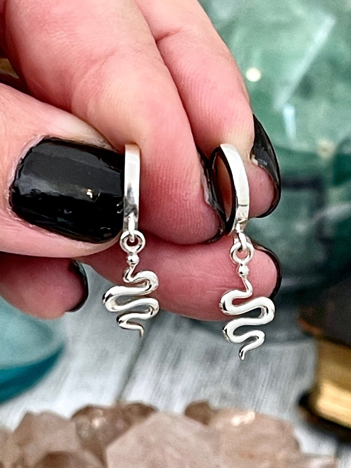 Sterling Silver Huggie Hoop with Mini Snakes 27x11mm / Sterling Silver Earrings