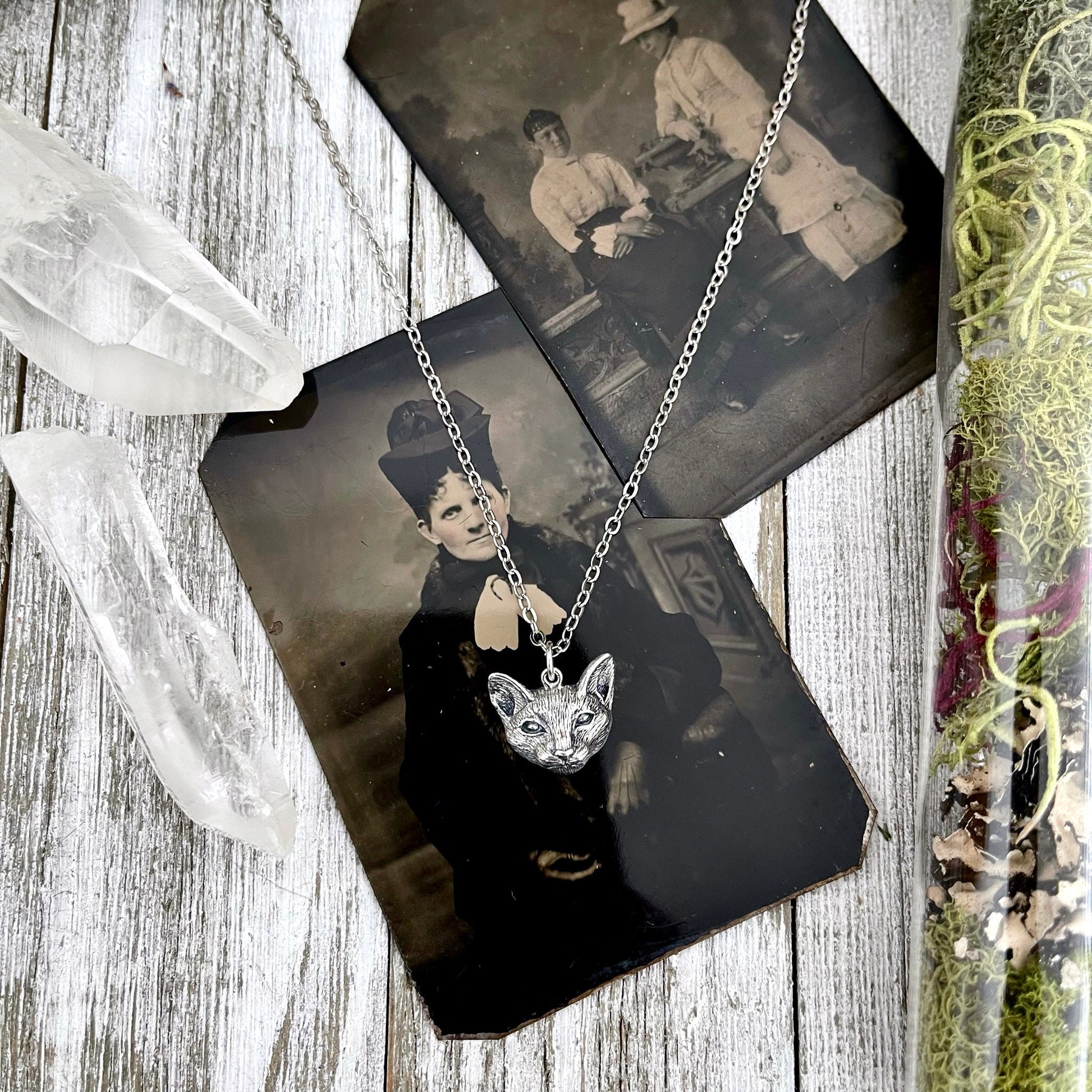 Tiny Talisman Collection - Sterling Silver Cat Necklace Pendant 17mm /