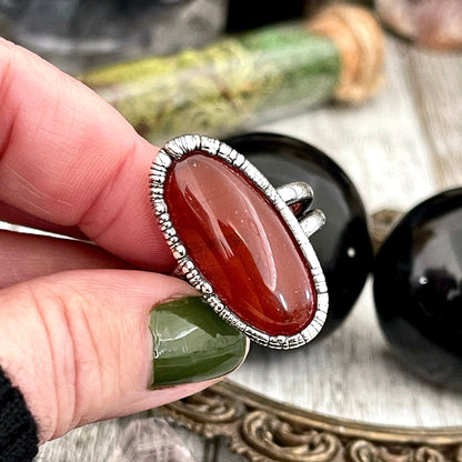 Big Natural Carnelian Statement Ring in Fine Silver Size 7 8 9 / Foxlark Collection - One of a Kind