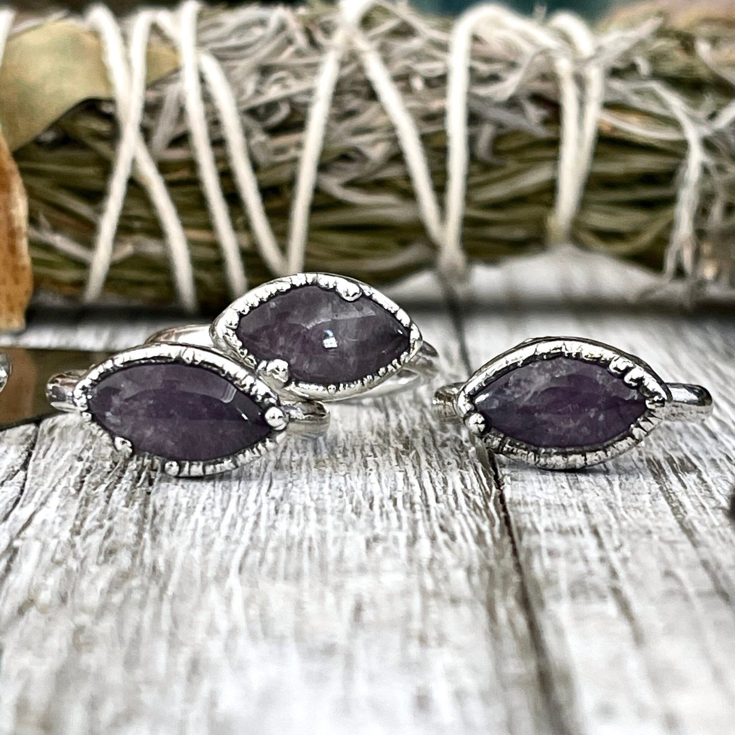 Purple Amethyst Oval Stone Ring in Fine Silver Size 7 8 9 10 / Foxlark Collection