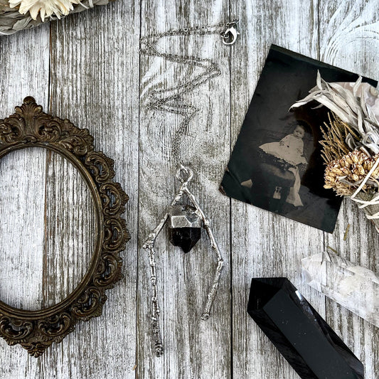 Sticks & Stones Collection- Smokey Quartz Necklace in Fine Silver // Big Crystal Necklace. Witchy Jewelry Gothic Pendant