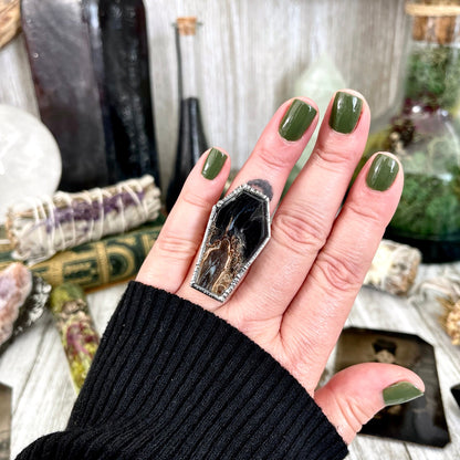 Size 7 Fossilized Palm Root Coffin Statement Ring in Fine Silver / Foxlark Collection - One of a Kind / Big Crystal Ring Witchy Jewelry