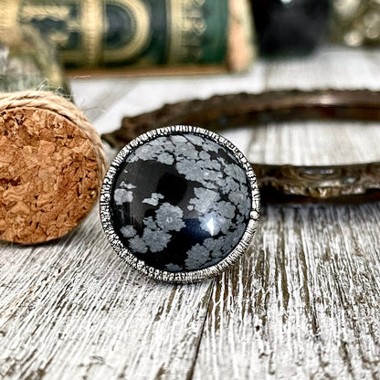 Size 5.5 Snowflake Obsidian Ring in Fine Silver / Foxlark Collection - One of a Kind / Big Crystal Ring Witchy Jewelry / Gothic Jewelry